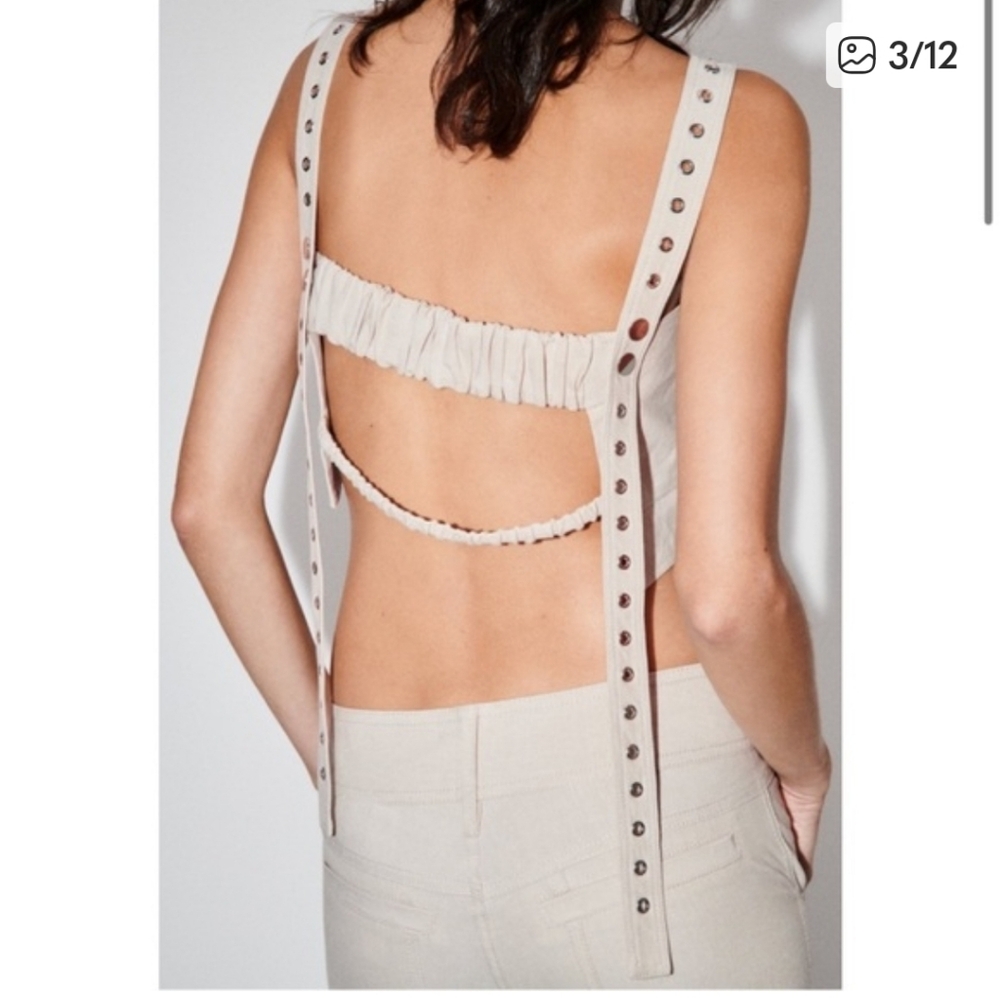 NWT ZARA BEIGE LINEN BLEND CROP TOP 68% Linen